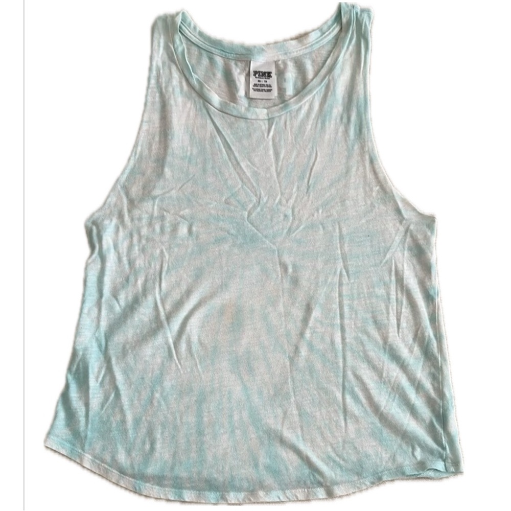 Victoria’s Secret PINK Women's White And Teal Tie-dye Tank Top